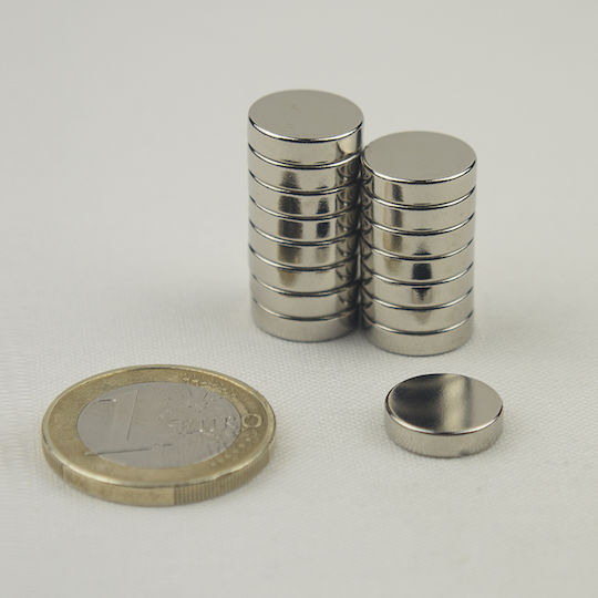 Μαγνήτης Δίσκος Φ12x3mm Νεοδυμίου Δύναμη Έλξης 2,5kg