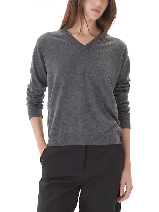 Women's Sweater Woolen with V Neckline Gray