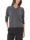 Women's Sweater Woolen with V Neckline Gray