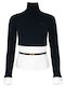 Damen Langarm Kurz Pullover Rollkragen Blue