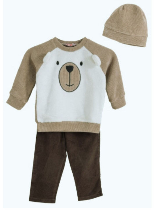 Buddies Kids Clothing Set with Pants White-Light Beige-Brown 2 Pieces