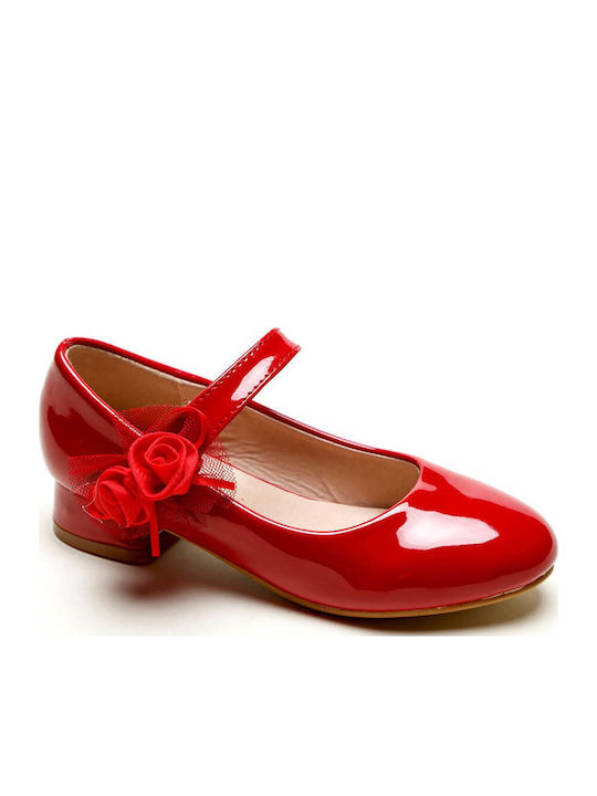 Kids Patent Leather Ballerinas with Hoop & Loop Closure Red