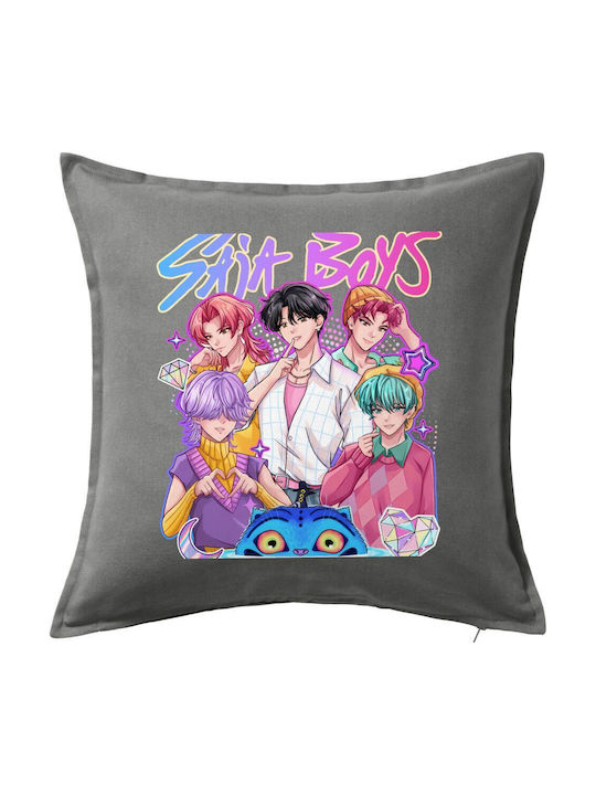 Huntrix Saja Boys Kids Throw Pillow Gray 100% C...