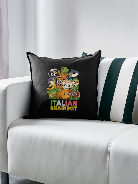 Italian Brainrot Friends Възглавница Канапе Черна 100% Памук Включено Пълнеж 50x50см