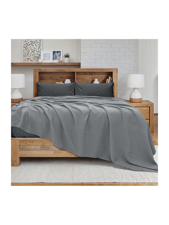 Lino Home Cocoon Κουβέρτα Πικέ Μονή 170x240εκ. Γκρι