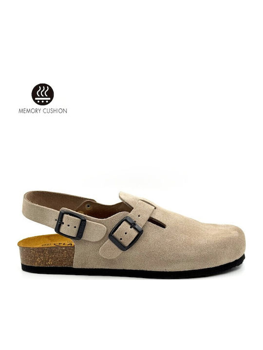Afelpado Grueso Anatomical Leather Women's Slippers Beige