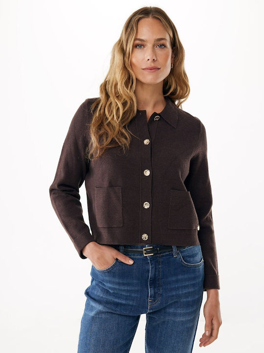 Women's Knitted Cardigan Dark Brown, Brown