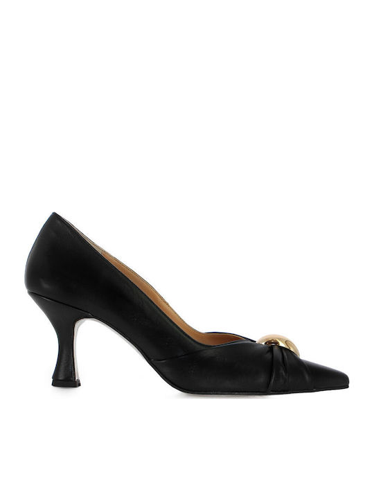 Leder Pumps mit mittelhohem Absatz Schwarz