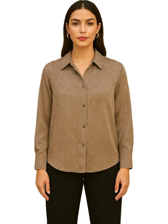 Women's Long Sleeve Shirt Beige-brown