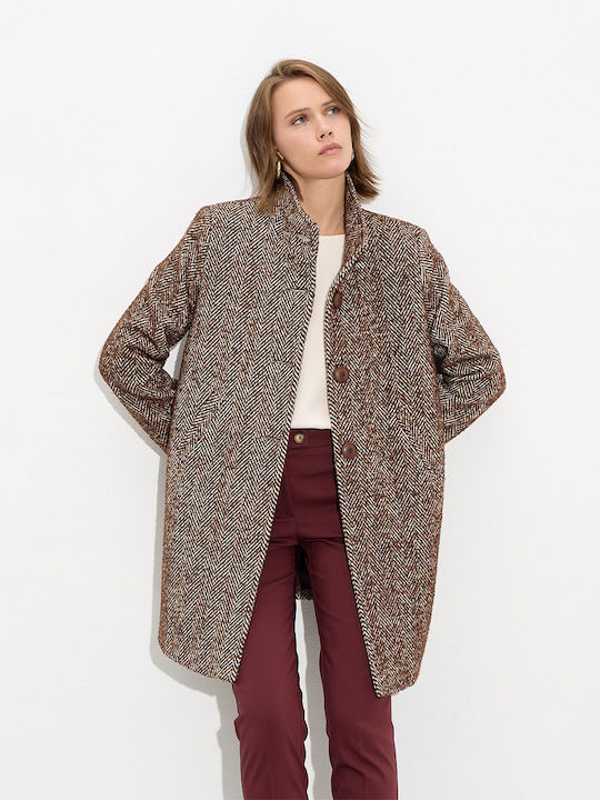 Women's Brown Coat with Buttons