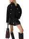 Women's Black Peacoat with Buttons