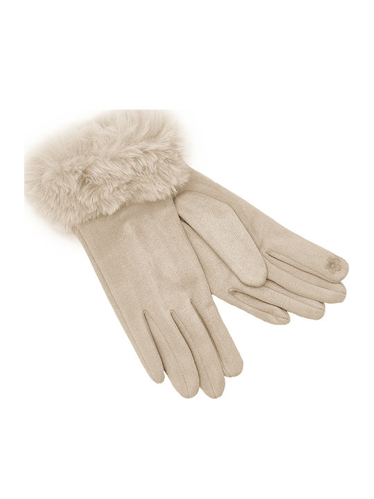 Women's Leather Touch Gloves Beige