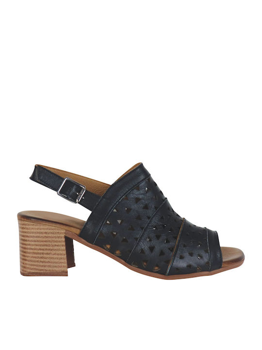 Leather Mules with Low Heel in Black Color