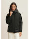 Women's Long Lifestyle Jacket for Winter with Hood Dark Green