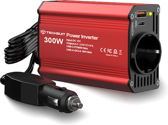 Techsuit Car Inverter 300W to Converter 12V DC in 220V AC