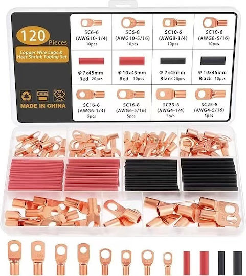 Set 120 Pieces Copper Wire Terminals Heat-Shrink Tubing Set W16500