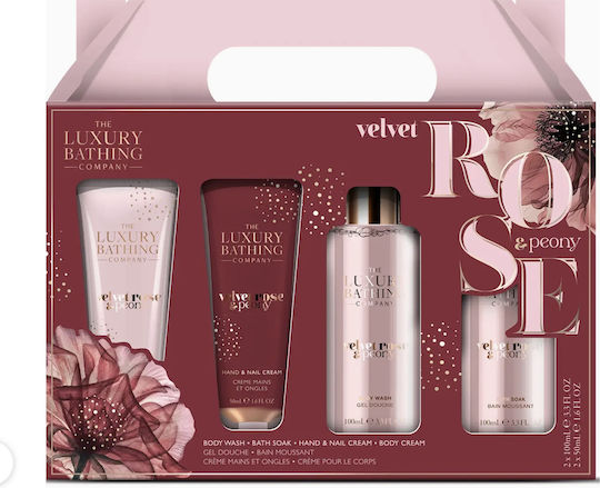 Grace Cole Velvet Rose & Peony Essentials Skin Care Set for Moisturizing & Body Cleaning 4pcs