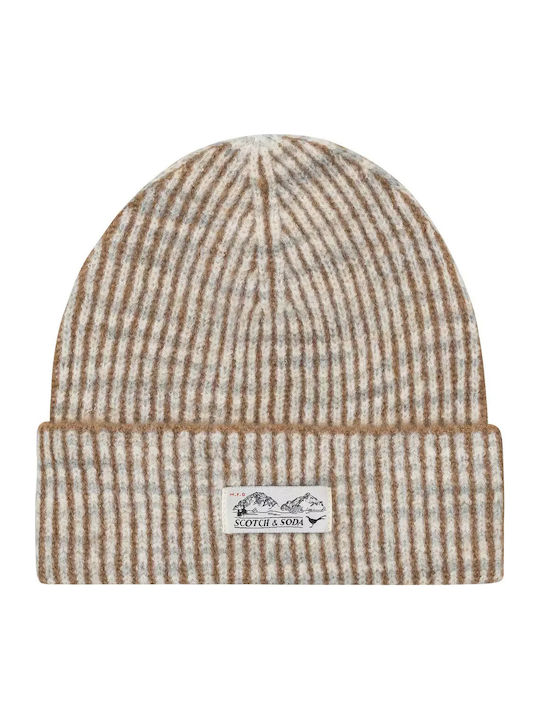 Beanie Unisex Beanie with Rib Knit in Brown color