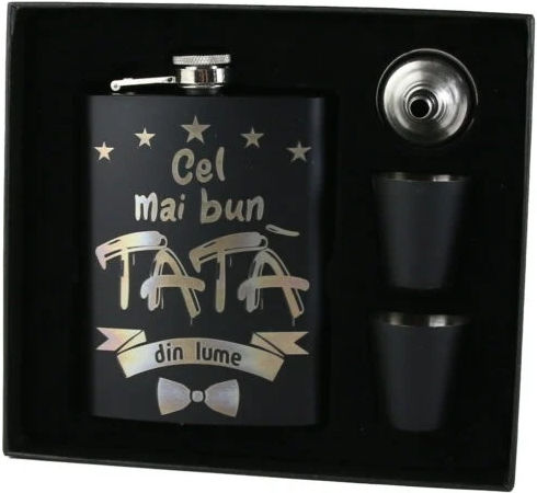 Personalized Set "Best Dad in World" Flask Funnel Two Shot Glasses Black