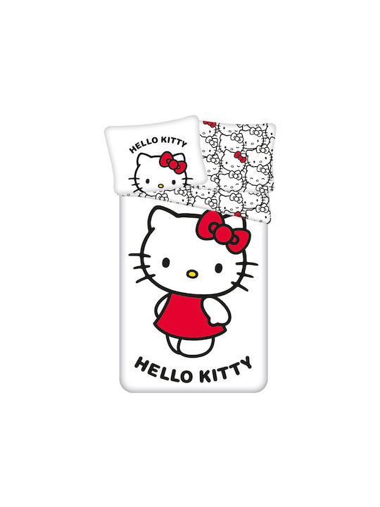 Hello Kitty Σετ Παιδική Παπλωματοθήκη Μονή με Μαξιλαροθήκη Βαμβακερή White 140x200εκ.