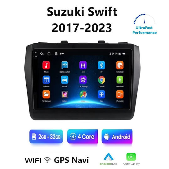 Car Audio System for Suzuki Swift 2017-2023 (Bluetooth/USB/WiFi/GPS/Apple-Carplay/Android-Auto) with Touch Screen 9"