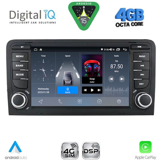 Digital IQ Ηχοσύστημα Αυτοκινήτου για Audi A3 2003-2012 (Bluetooth/USB/WiFi/GPS/Apple-Carplay/Android-Auto)