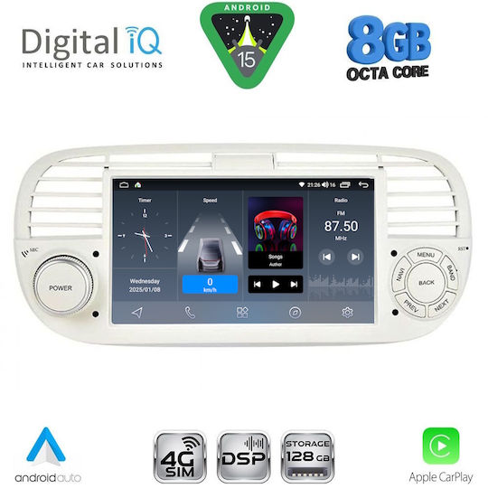Digital IQ Ηχοσύστημα Αυτοκινήτου για Fiat 500 2007-2015 (Bluetooth/USB/WiFi/GPS/Apple-Carplay/Android-Auto)