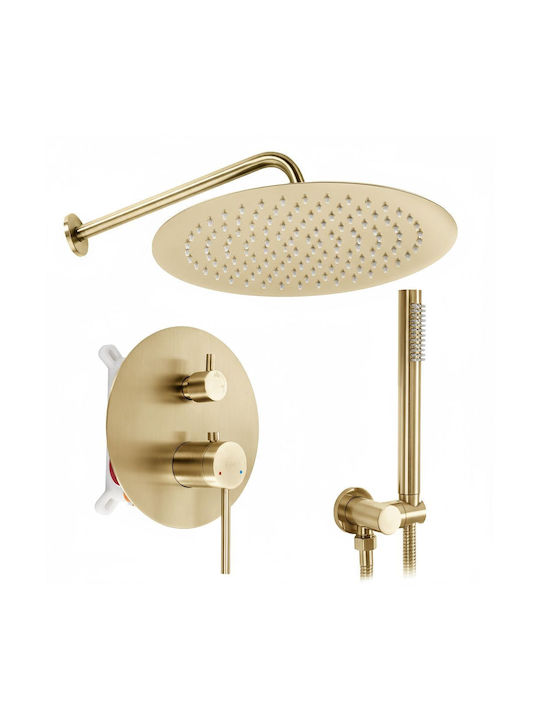 Rea Set Mischer, Handbrause & Duschkopf für Wandmontage für Dusche Gold