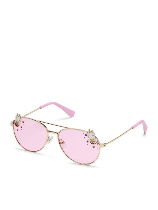 Skechers Women's Sunglasses with Gold Metal Frame and Pink Lens