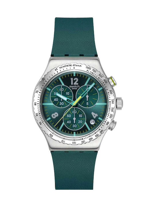 Swatch Swatch Γυναικείο Ρολόι Χρονογράφος Μπαταρίας με Πράσινο Μεταλλικό Μπρασελέ