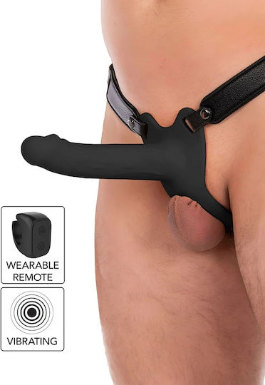 Zonă Strap On Cu Dildo Gol Vibrator Din Silicon & Telecomandă Wireless Hidden Desire Inferno Penis Gol Vibrator Negru 18cm
