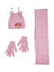 Kids Beanie Set with Scarf & Gloves Knitted Pink
