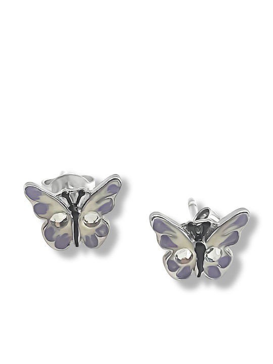 Kids Earrings Silver Enamel Butterflies Crystals Rhodium Plated Woofie 0130521601