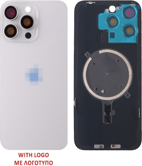 Iphone 15 Pro Battery Cover + Camera Lens + Metal Plate + Magsafe Titanium White