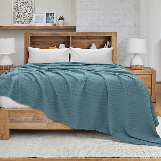 Lino Home Cocoon Pique Blanket Double 240x260cm Petrol Blue