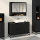 vidaXL Blat cu Lavoar, Oglindă & Coloană L90xW60xH33cm Black Beech