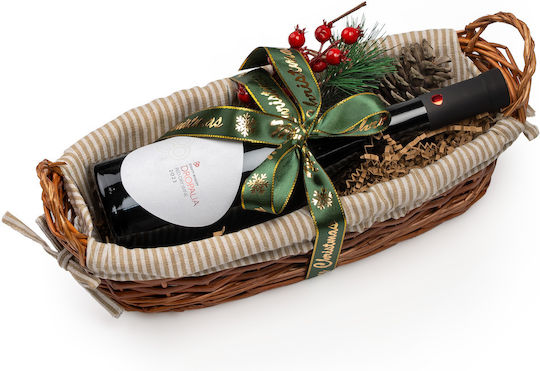 80 Winery Χριστουγεννιάτικο Ψάθινο Καλάθι Μονής Φιάλης 750ml