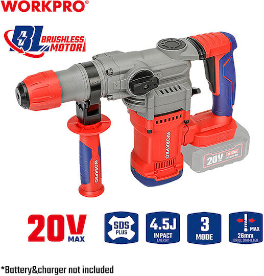 WorkPro Κρουστικό Σκαπτικό Πιστολέτο Μπαταρίας Brushless 20V με Υποδοχή SDS Plus WP390306