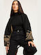 Damen Langarm Pullover Rollkragen Schwarz