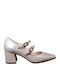 Leather Beige Medium Heels with Strap