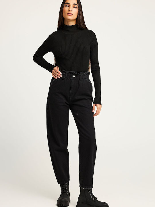High Waist Women's Jean Trousers in Regular Fit Black