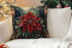 By Queen Limited Festive Edition Pillow Case Peach Skin Velvet With Poinsettia Design 45x45cm