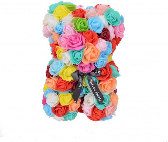 Multicolor Floral Bear Made Roses 25 Cm Hand Decorated Gift Box Red Pink Yellow