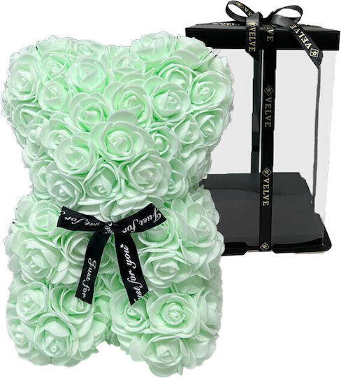 Floral Teddy Bear Foam Roses 25 Cm Hand-Decorated Gift Box Light Green