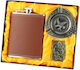 Set Kit de Călătorie pentru Bărbați Cutie Cadou Flask Scrumiere Brichetă Metalică Vintage Bronz