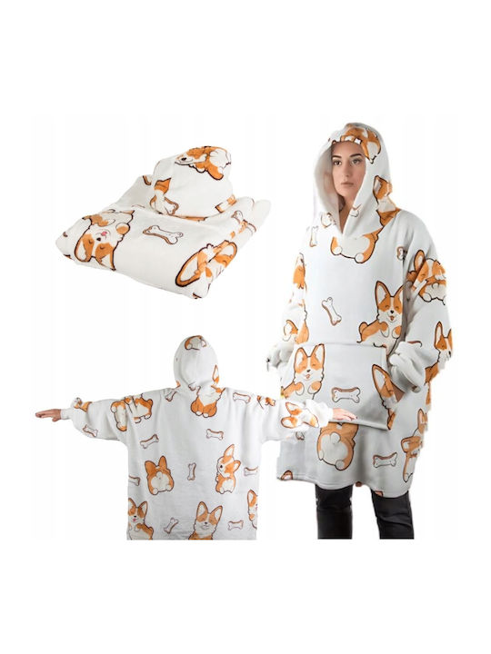 Κουβέρτα Fleece με Μανίκια 80x80εκ. Λευκή