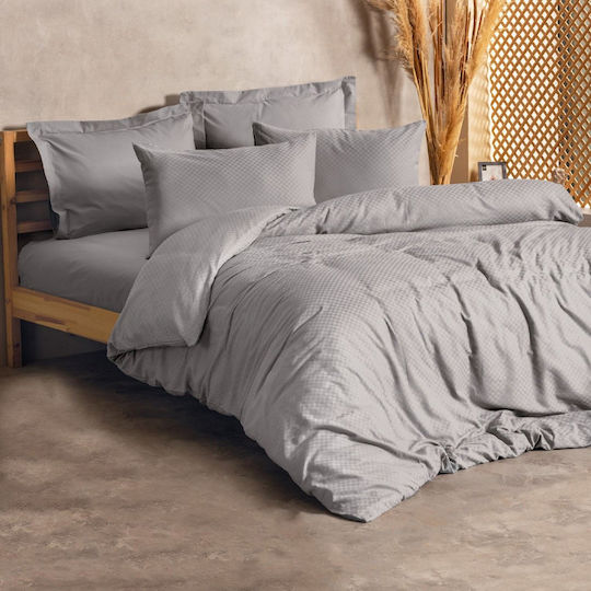 Cotton Box Σετ Διπλή 200x220cm Plaid Γκρι