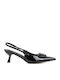 Patent Leather Pointed Toe Black Heels with Strap