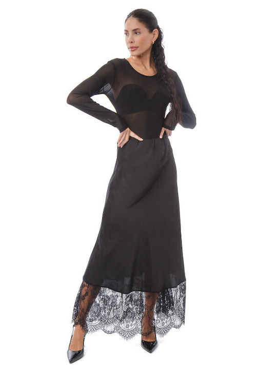 Silia D Satin Midi Fustă Black
