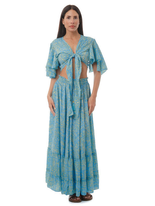 Silia D Set with Maxi Skirt Turquoise